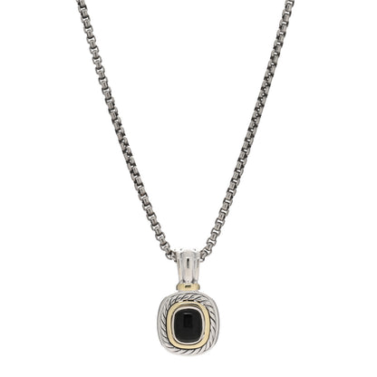 David Yurman Sterling Silver 14K Yellow Gold Black Onyx 12mm Albion Enhancer Pendant Necklace 1 of 3