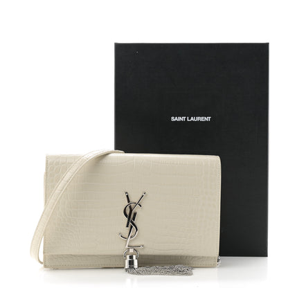 Saint Laurent Calfskin Crocodile Embossed Kate Monogram Tassel Chain Wallet Crema Soft 12 of 12