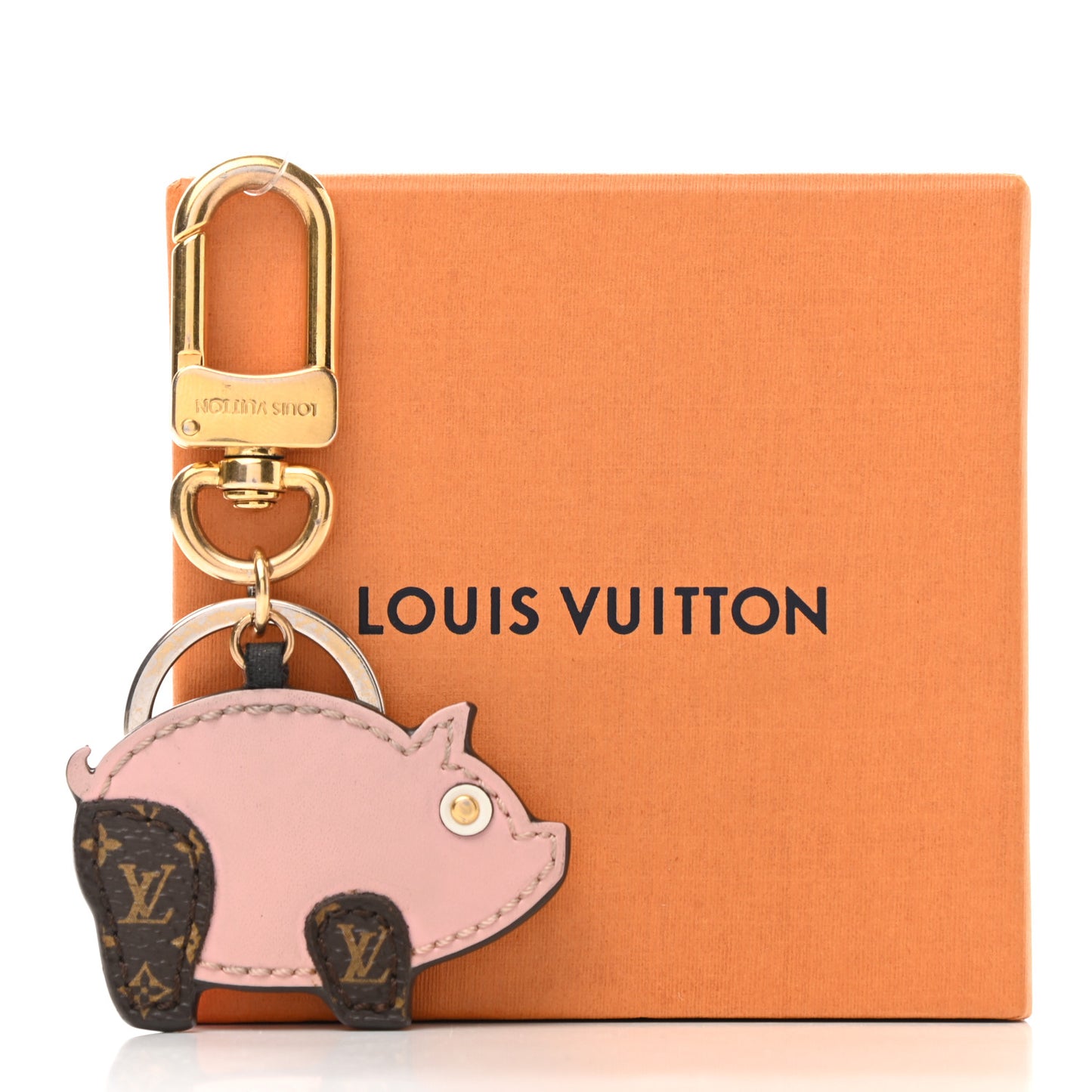 Calfskin Superstition Pig Bag Charm Key Holder Rose