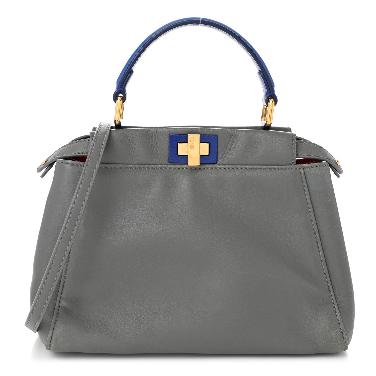 Fendi Nappa Colorblock Mini Peekaboo Iconic Satchel Grigio Chiaro Fragola Blue 1 of 13