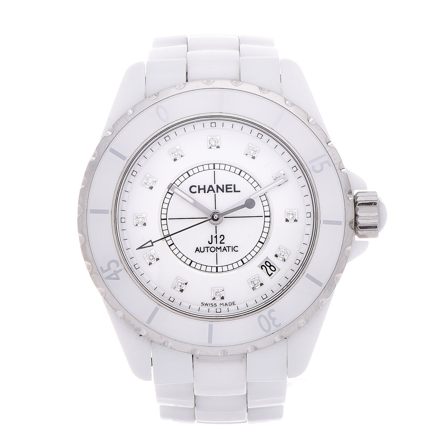 Stainless Steel Ceramic Diamond 38mm J12 Automatic Watch White