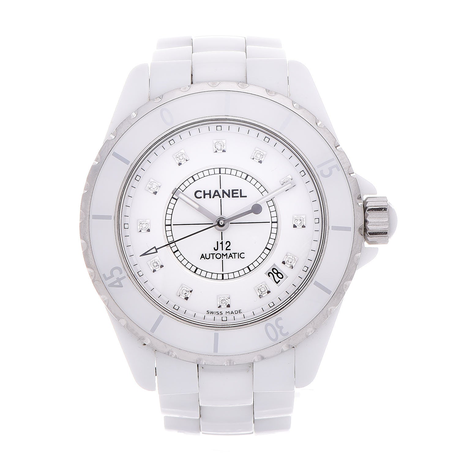 Chanel Stainless Steel Ceramic Diamond 38mm J12 Automatic Watch White 1 of 7