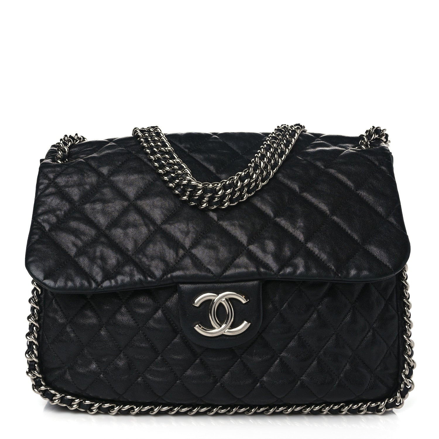 Chanel Washed Lambskin Quilted Maxi Chain Around Flap Black 1 of 10