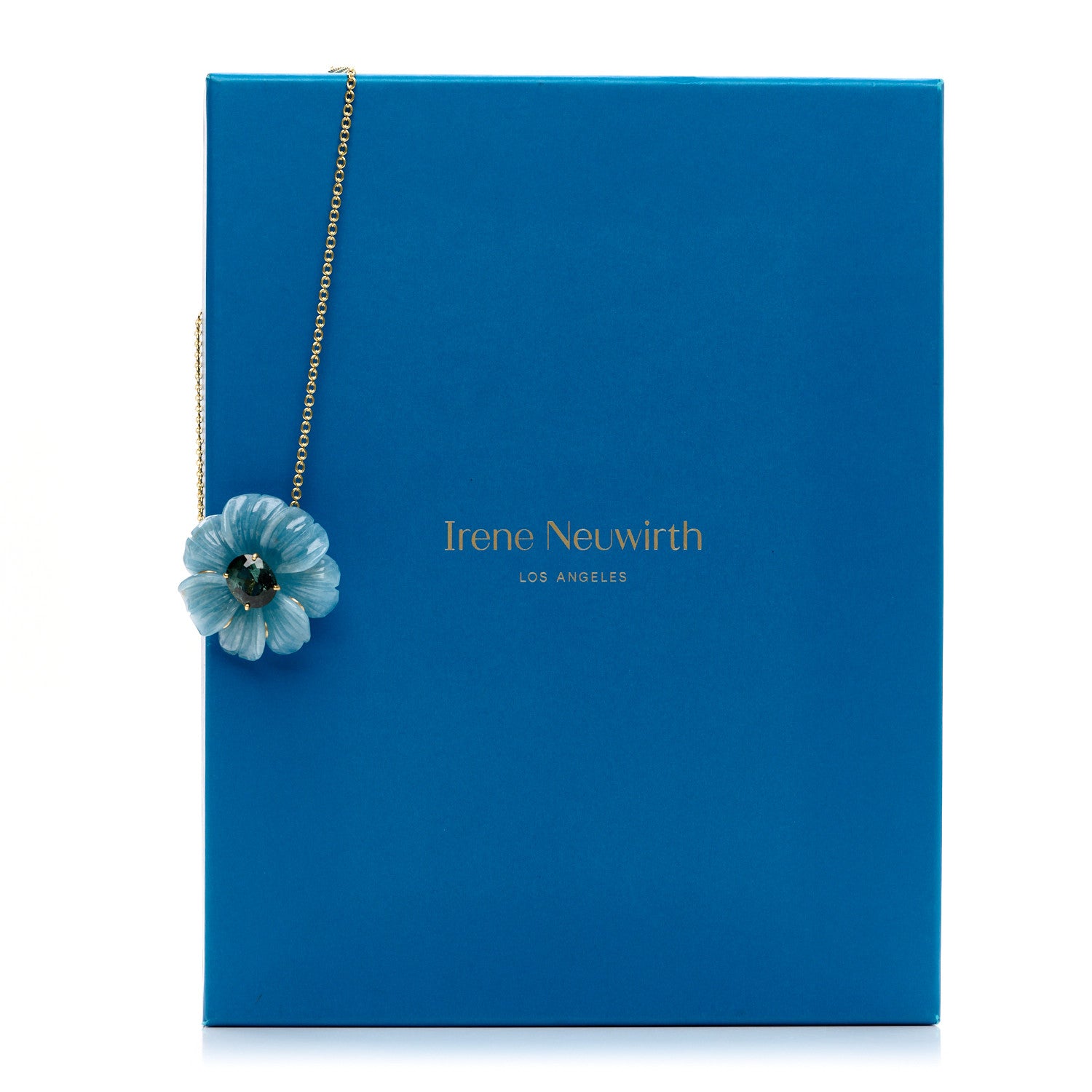 Irene Neuwirth 18K Yellow Gold Aquamarine Green Tourmaline Flower Pendant Necklace 6 of 6