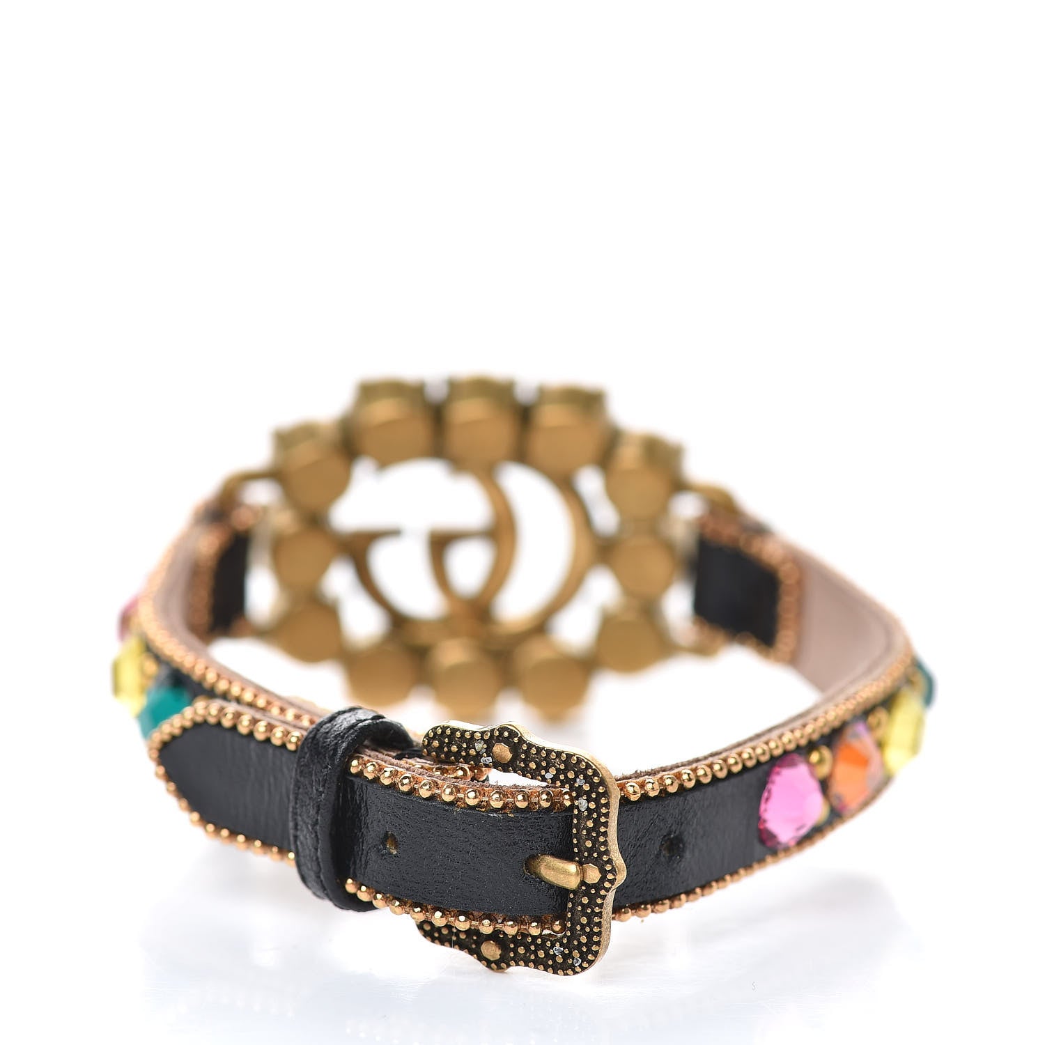 Gucci Calfskin Crystal Double G Bracelet Black Multicolor 3 of 4