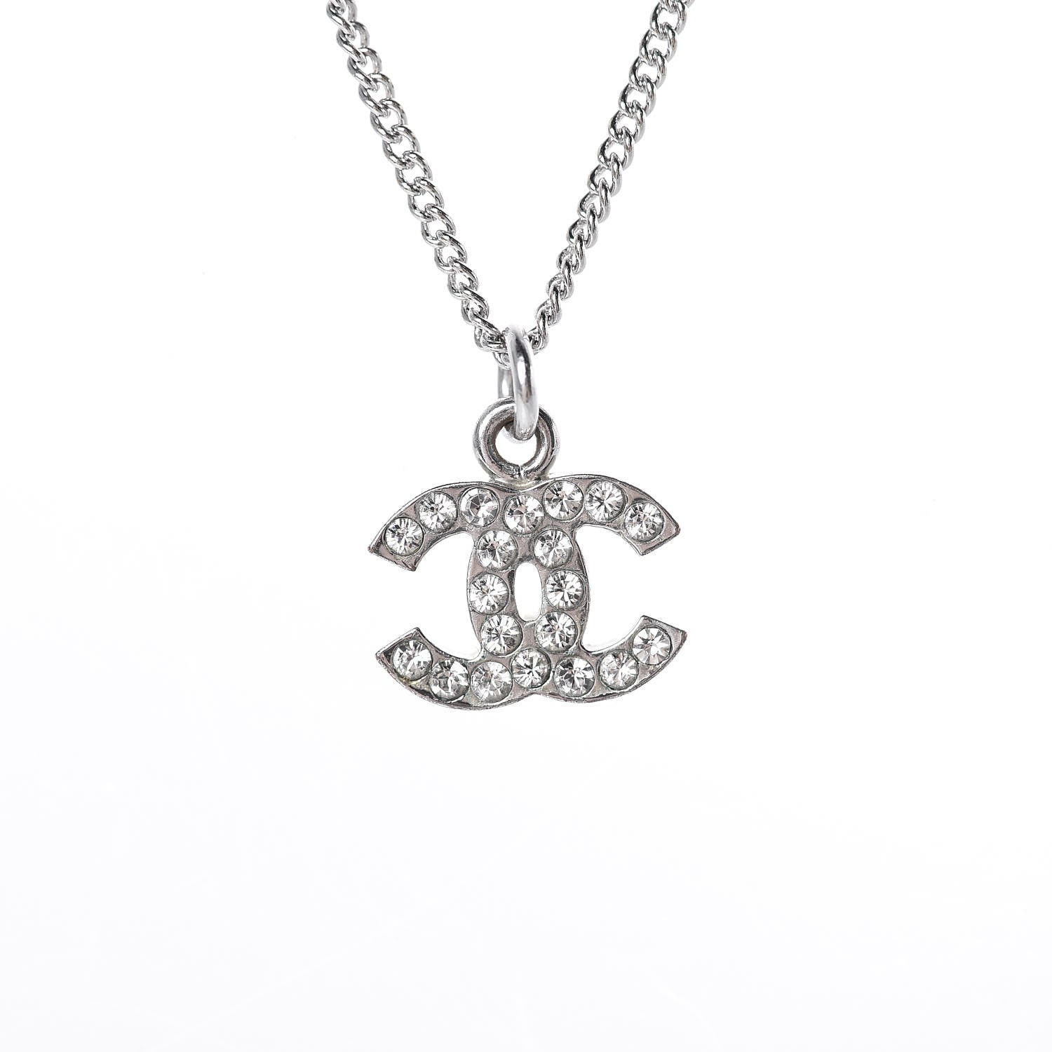 Chanel Crystal Timeless CC Necklace Silver 4 of 6