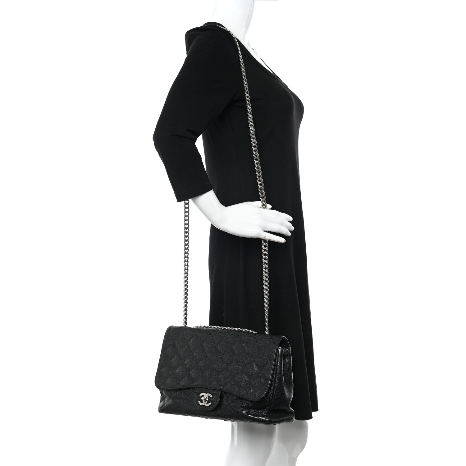 Chanel Caviar Quilted Jumbo Single Flap Bijoux Chain Black 2 of 12