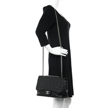 Chanel Caviar Quilted Jumbo Single Flap Bijoux Chain Black 2 of 12
