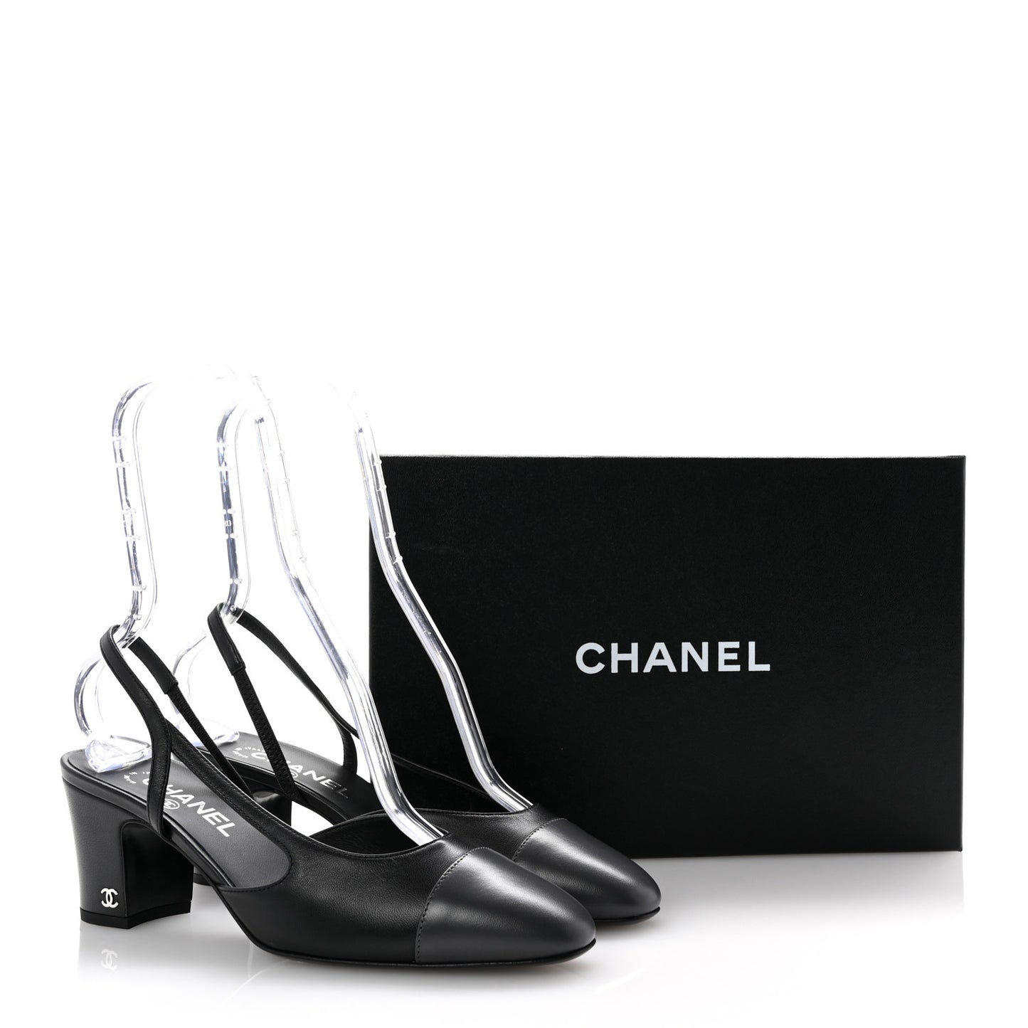 Lambskin Cap Toe CC Slingback Sandals 39.5 Black Grey