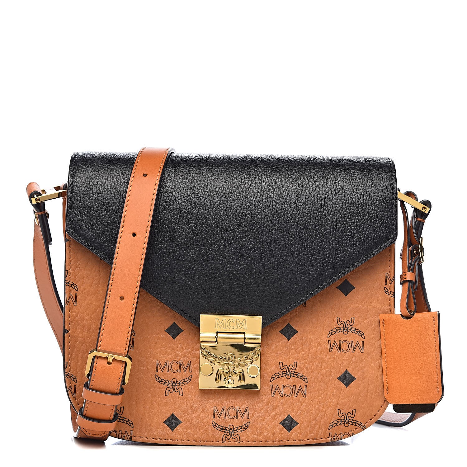 MCM Visetos Calfskin Small Patricia Crossbody Bag Cognac Black 1 of 10
