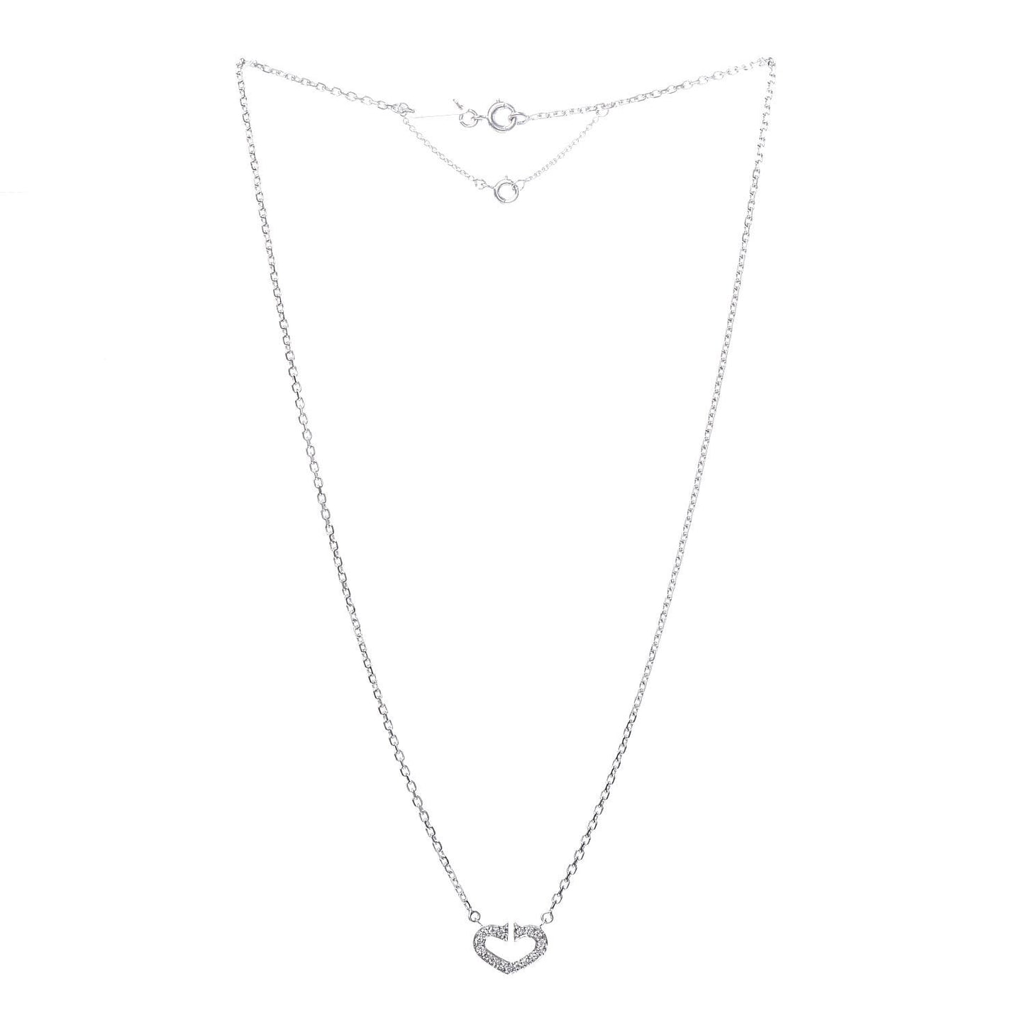 18K White Gold Diamond Small Hearts and Symbols Pendant Necklace