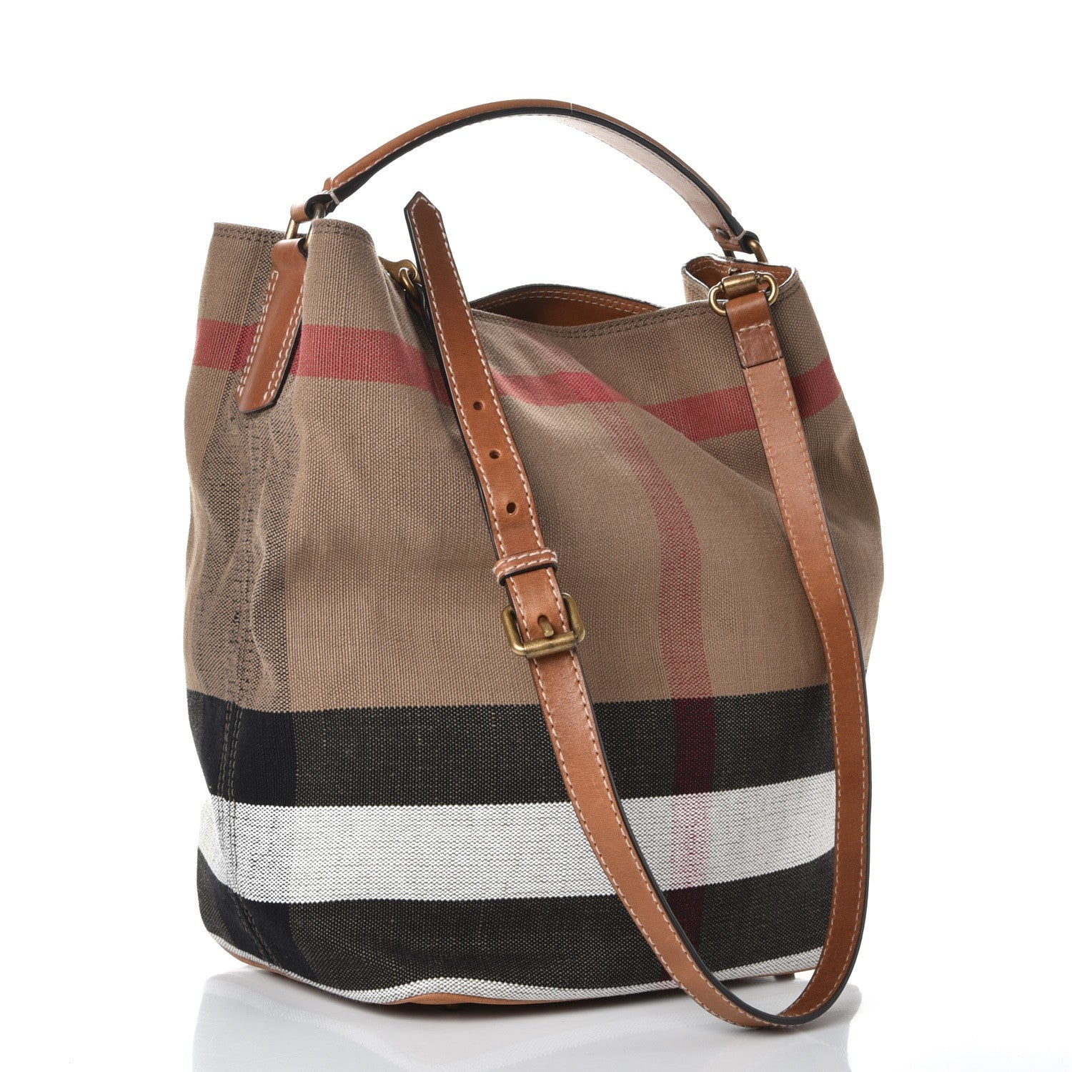 Burberry Canvas Mega Check Medium Ashby Hobo Saddle Brown 4 of 16