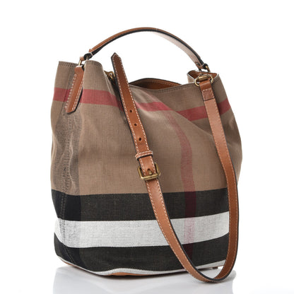 Burberry Canvas Mega Check Medium Ashby Hobo Saddle Brown 4 of 16