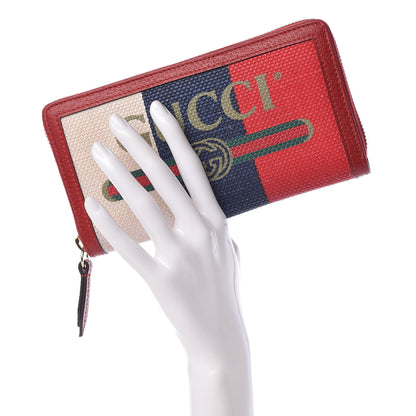 Gucci Canvas Sylvie Stripe Logo Zip Around Wallet Mystic White Hibiscus Red Maritime 2 of 8