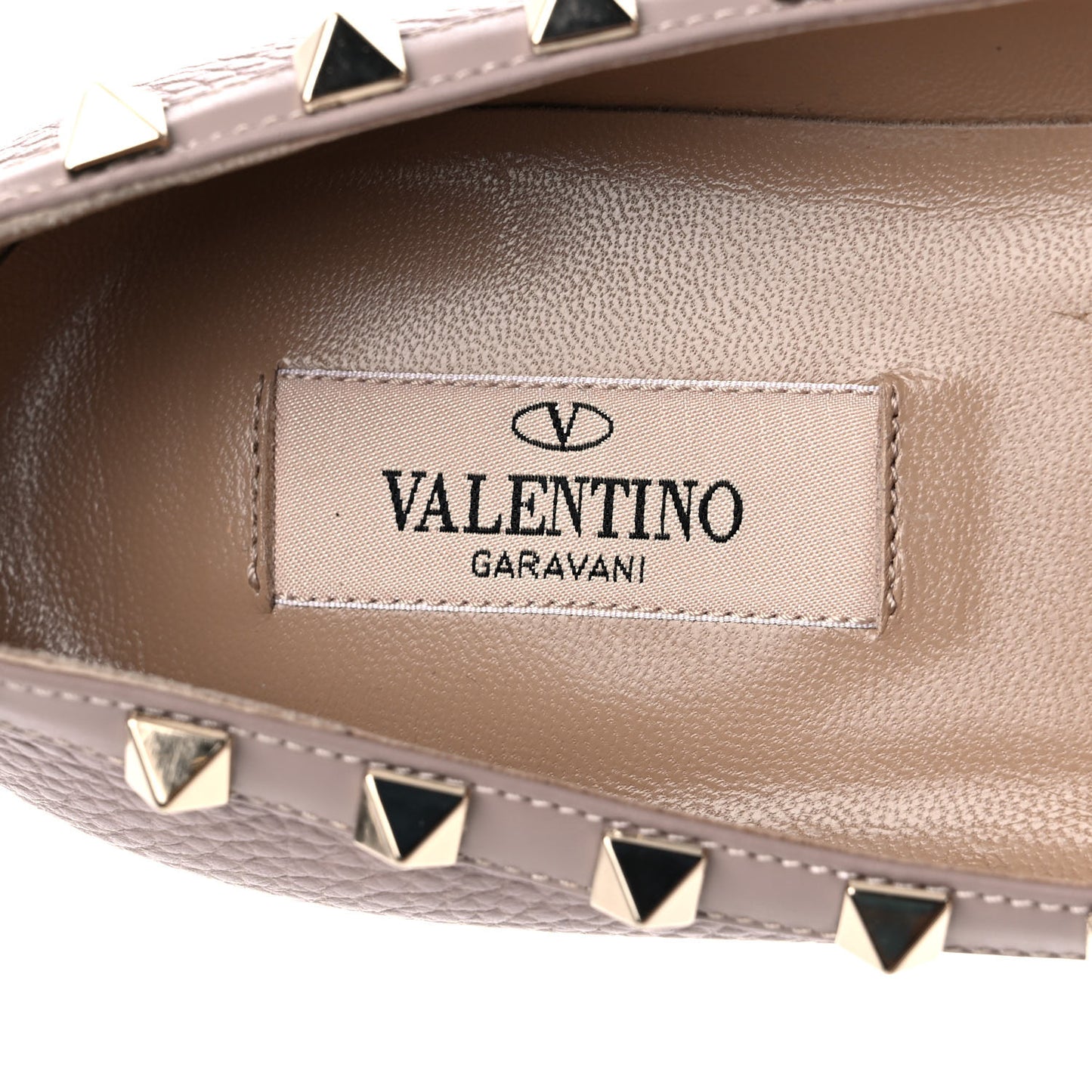 Pebbled Calfskin Rockstud Ballerina Flats 38 Poudre