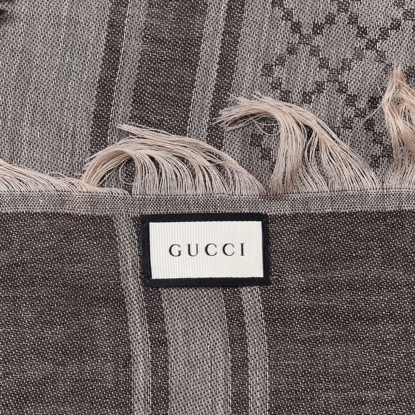 Wool Silk GG Monogram Diamante Plaid Surviee Shawl Beige Dark Brown