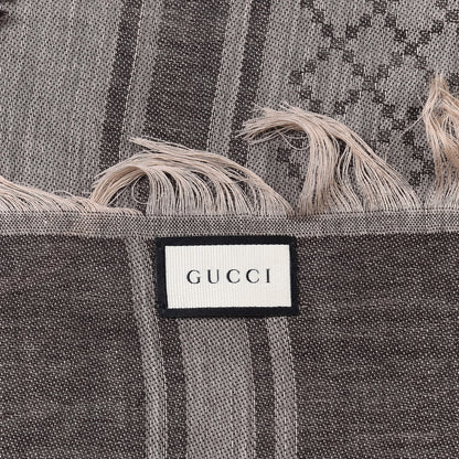 Gucci Wool Silk GG Monogram Diamante Plaid Surviee Shawl Beige Dark Brown 4 of 4
