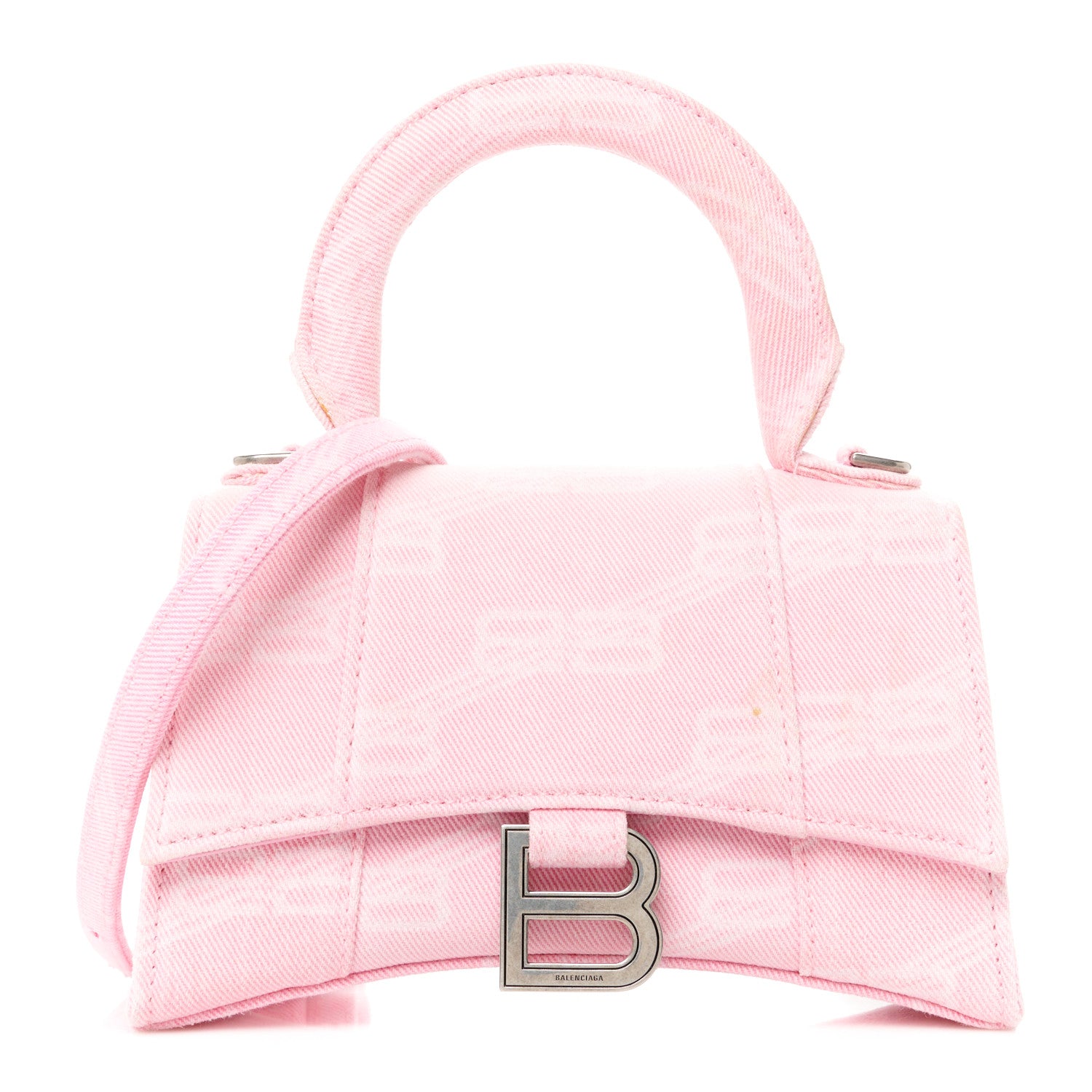 Balenciaga Washed Denim BB Monogram Hourglass Top Handle Bag XS Pink 1 of 10