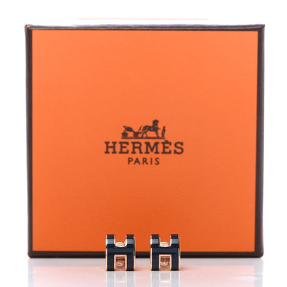 Hermes Rose Gold Lacquered Mini Pop H Earrings Bleu Fonce 5 of 5