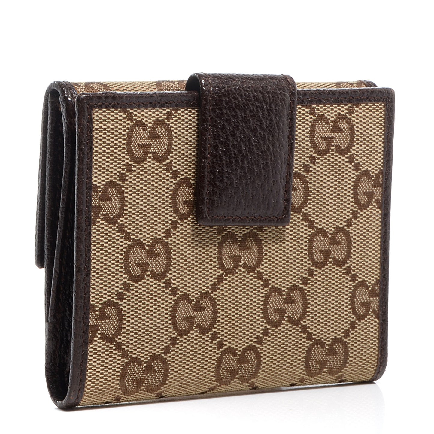 Monogram Textured Calfskin Metal Bar French Flap Wallet Beige Ebony Cocoa
