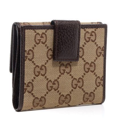 Gucci Monogram Textured Calfskin Metal Bar French Flap Wallet Beige Ebony Cocoa 3 of 7