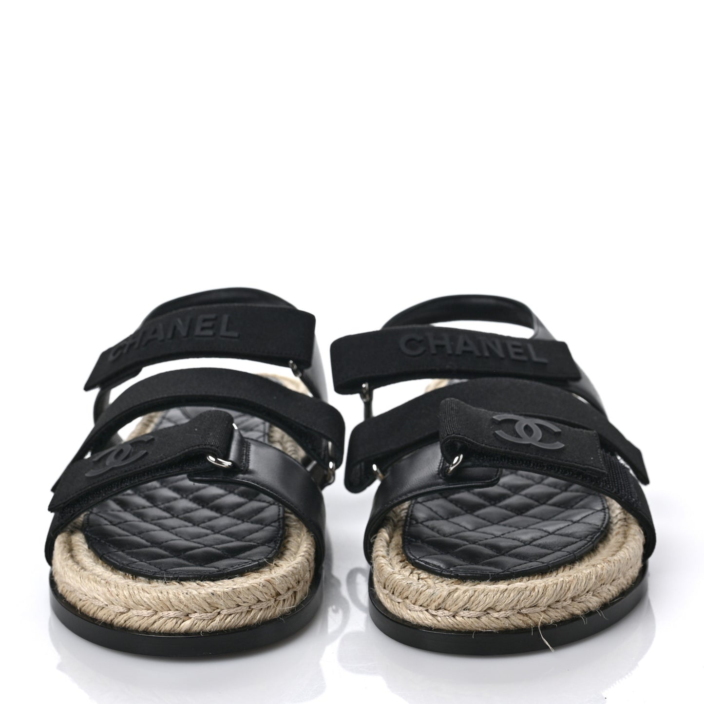 Stretch Fabric Lambskin CC Flat Sandals 40 Black