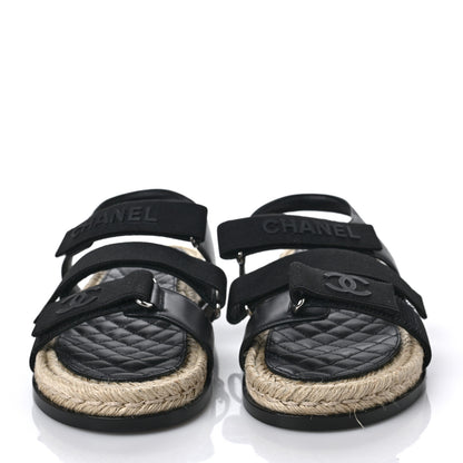 Chanel Stretch Fabric Lambskin CC Flat Sandals 40 Black 2 of 8