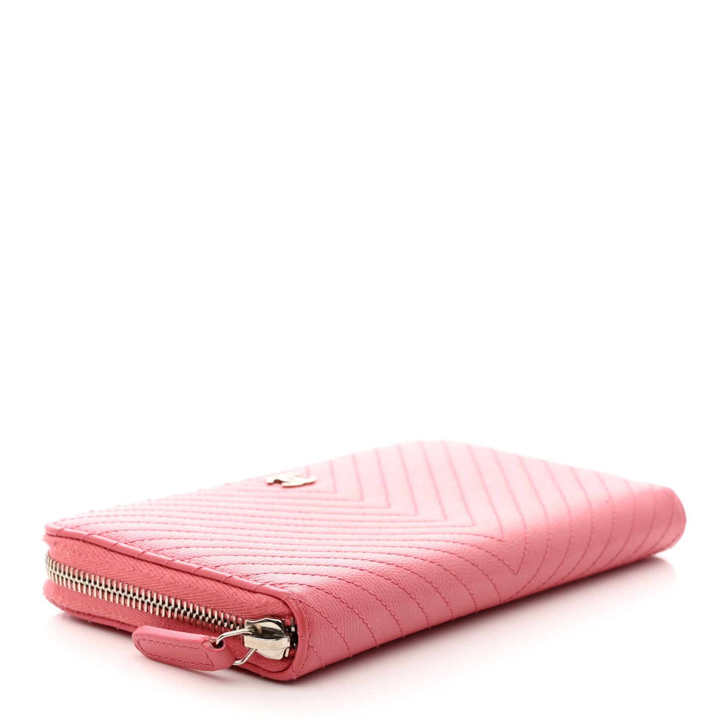 Caviar Chevron Large Gusset Zip Around Wallet Pink