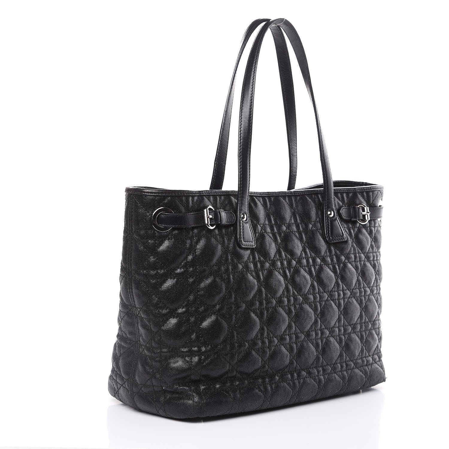 Christian Dior Coated Canvas Cannage Medium Panarea Tote Black 3 of 16