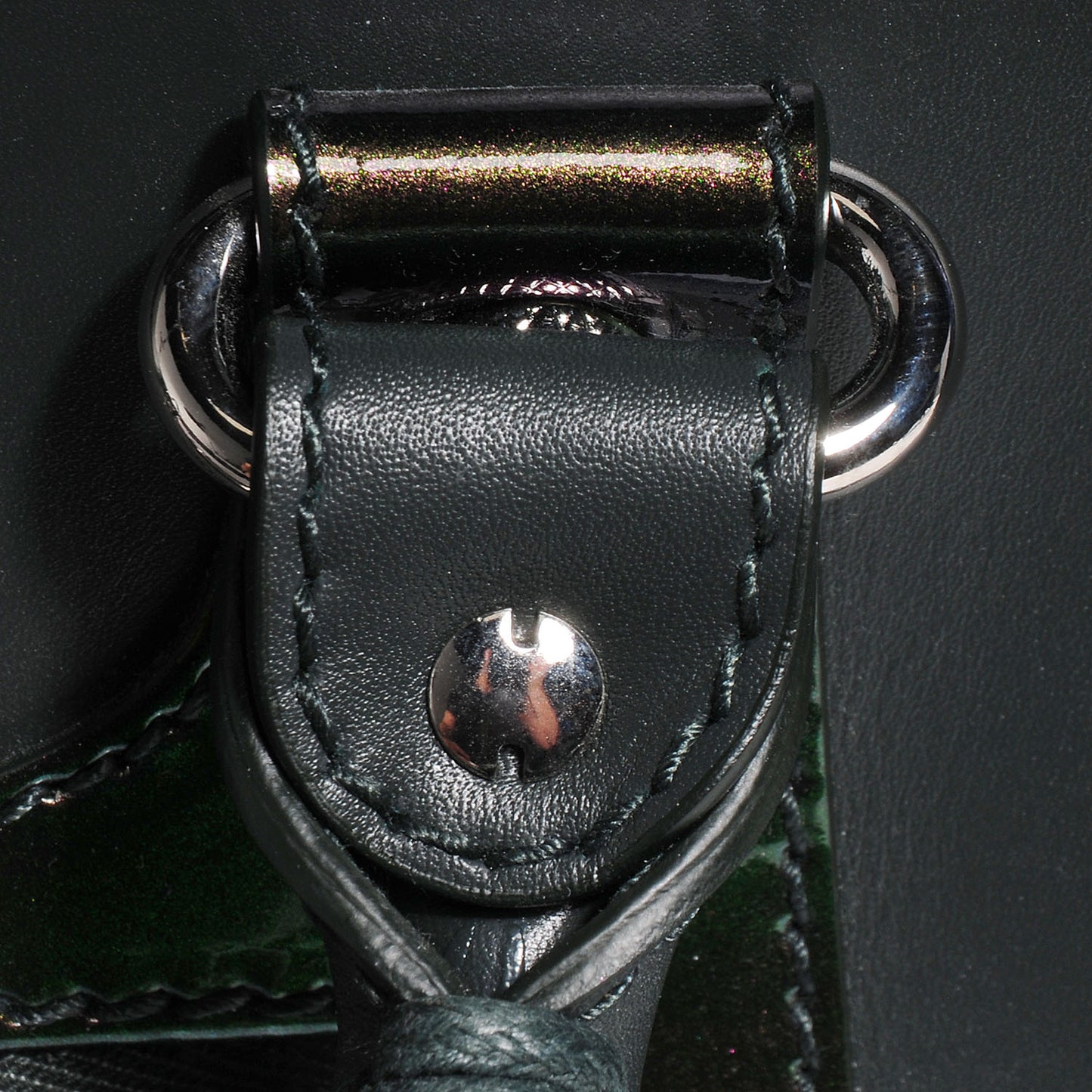 Smooth Calfskin Metallic Patent Giant 12 Silver Hardware City Vert Poker Fonce