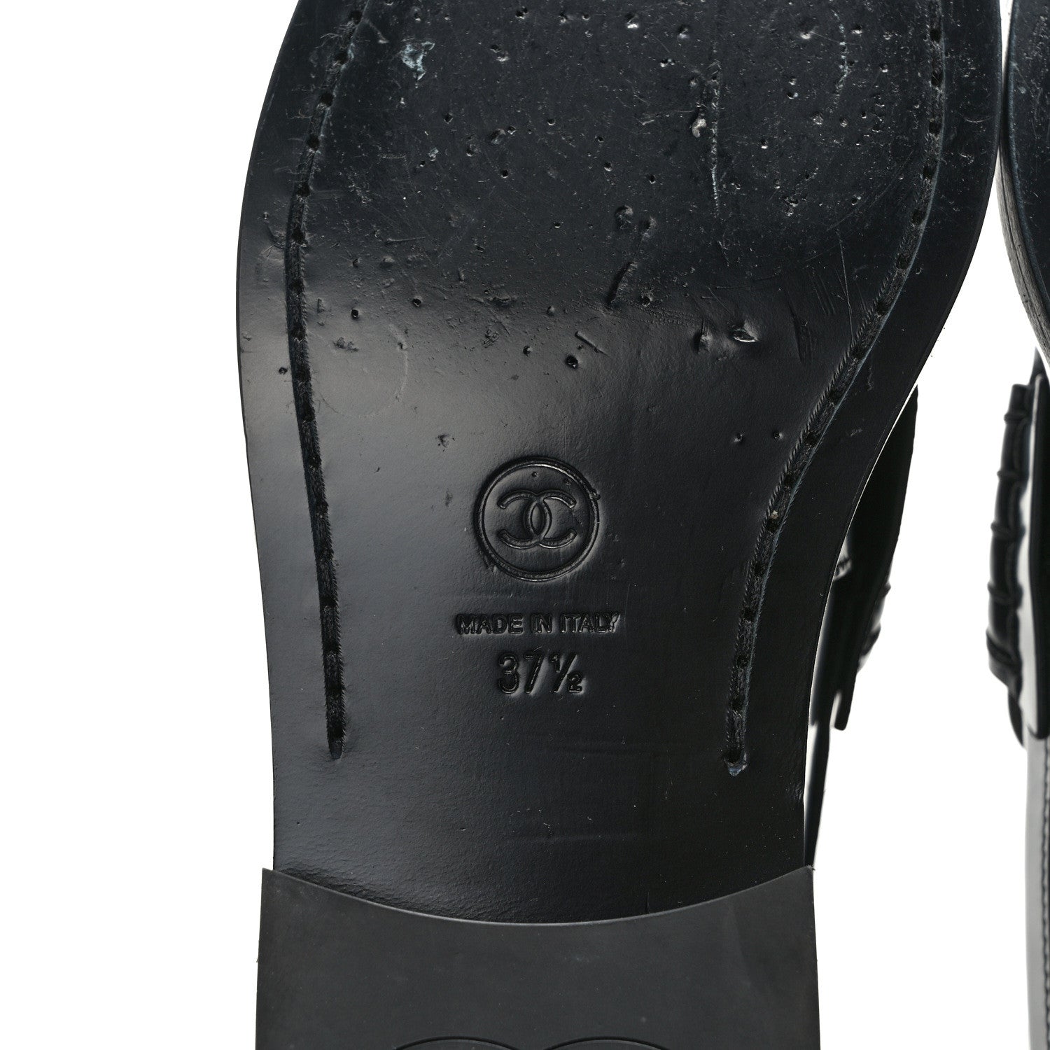 Chanel Shiny Calfskin Logo Loafers 37.5 Black 6 of 7