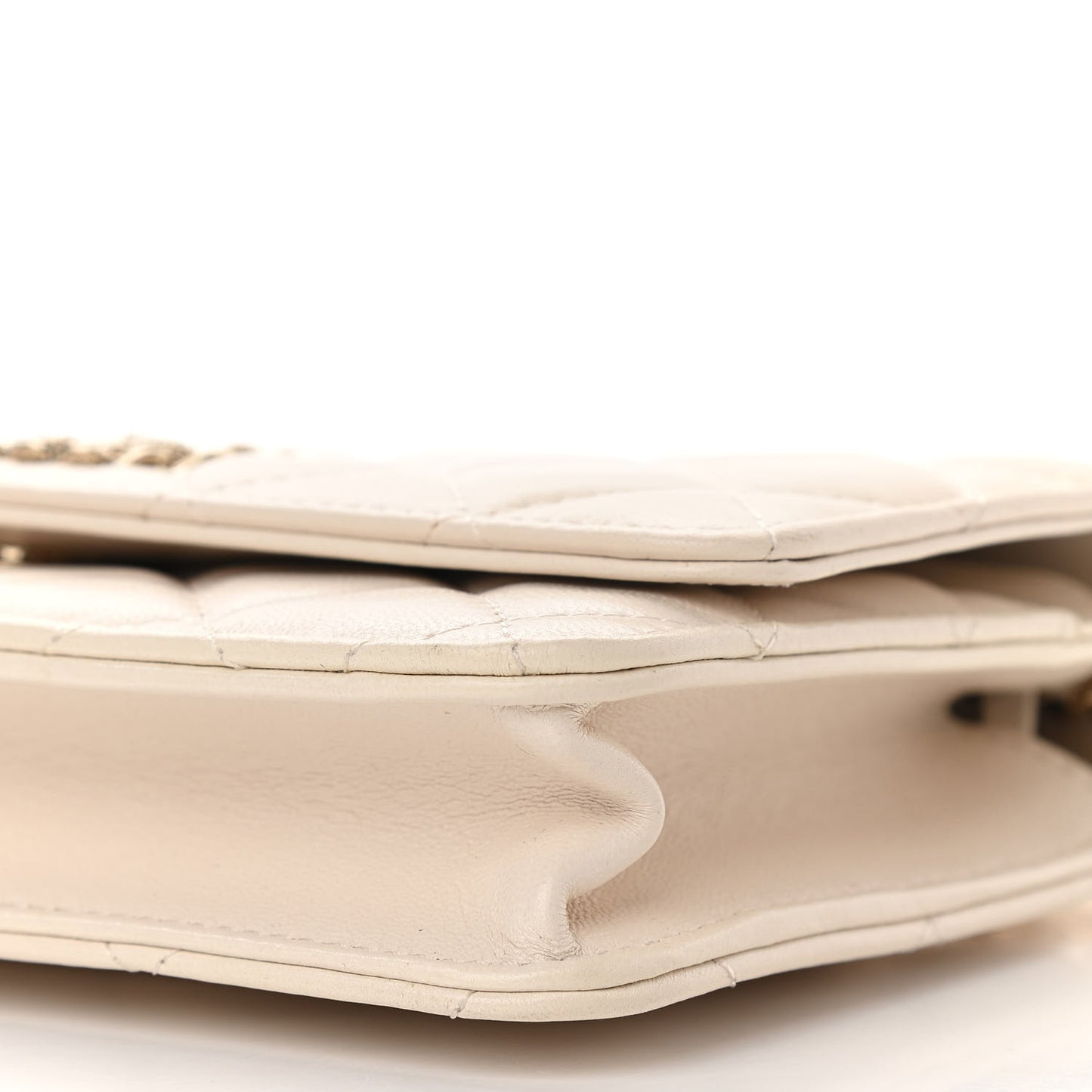 Goatskin Quilted French New Wave Chain CC Wallet On Chain WOC Ivory