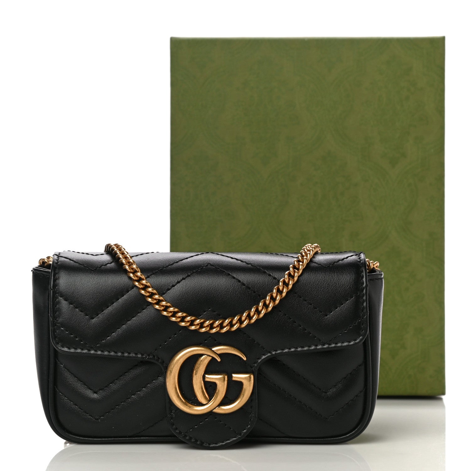 Gucci Calfskin Matelasse Super Mini GG Marmont Shoulder Bag Black 11 of 11