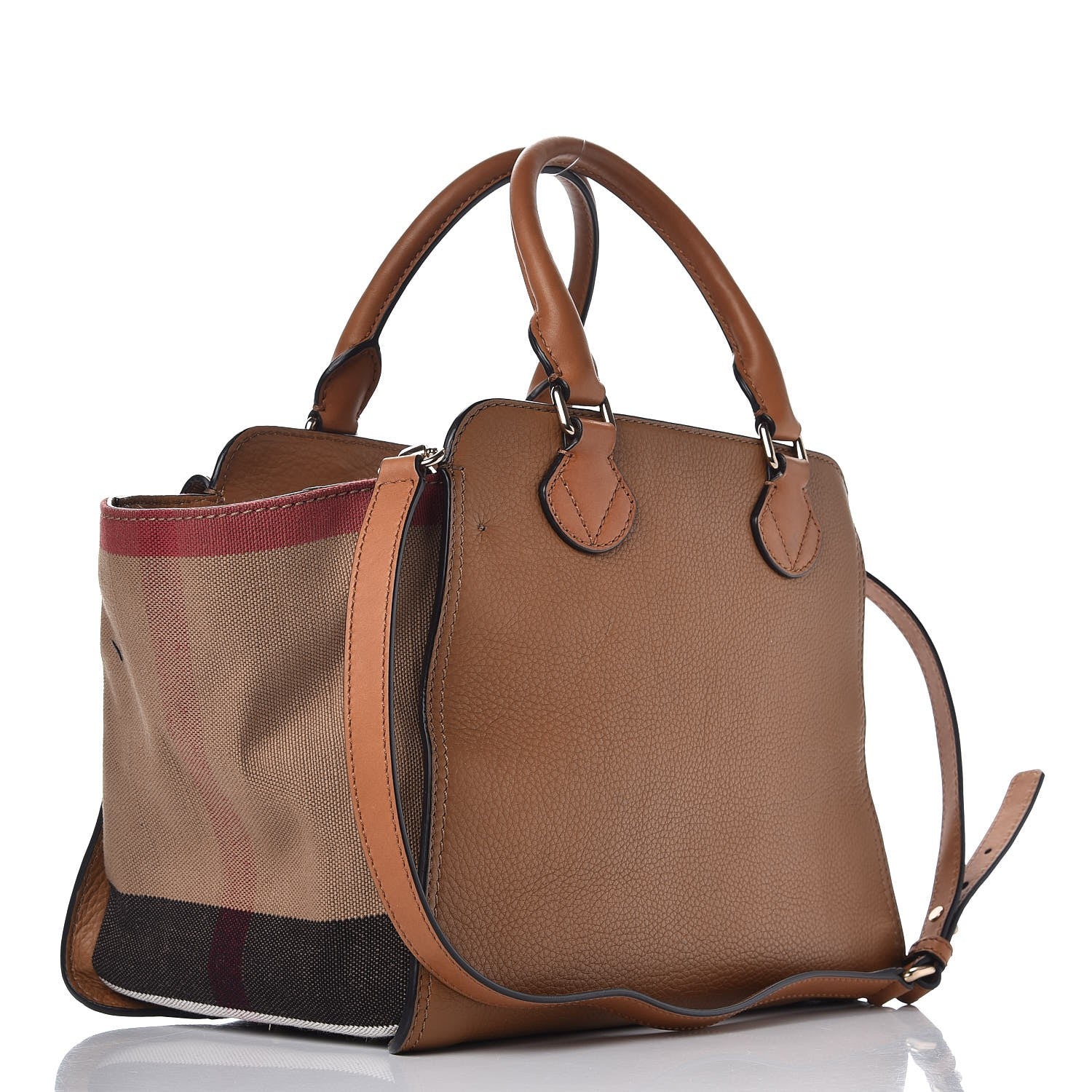 Burberry Mega Check Grained Calfskin Medium Harcourt Satchel Saddle Brown 3 of 9