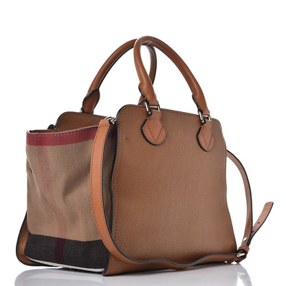 Burberry Mega Check Grained Calfskin Medium Harcourt Satchel Saddle Brown 3 of 9