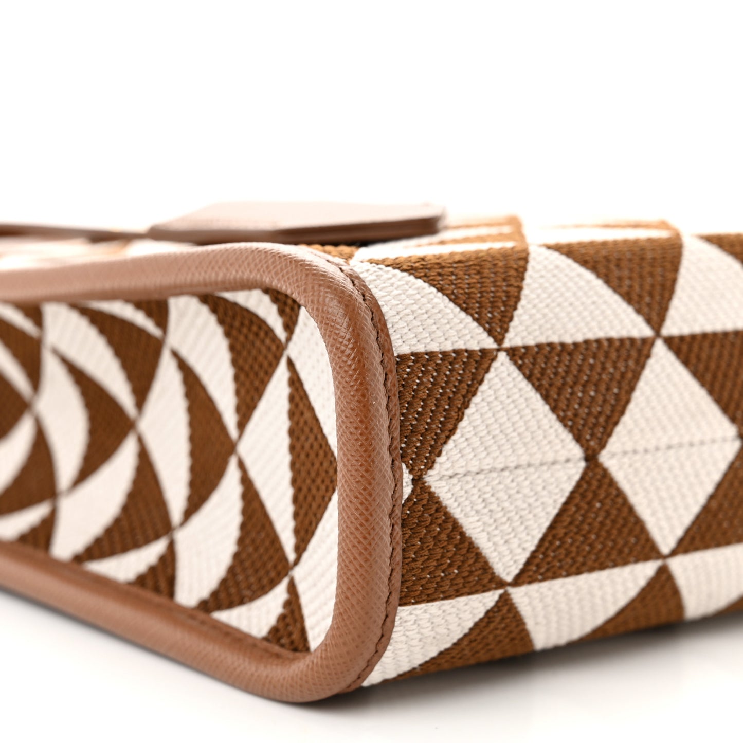 Jacquard Saffiano Triangolo Symbole Embroidered Micro Tote Tobacco Talco