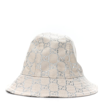 Gucci Canvas Lame GG Monogram Bucket Hat S Gardenia Silver 4 of 9