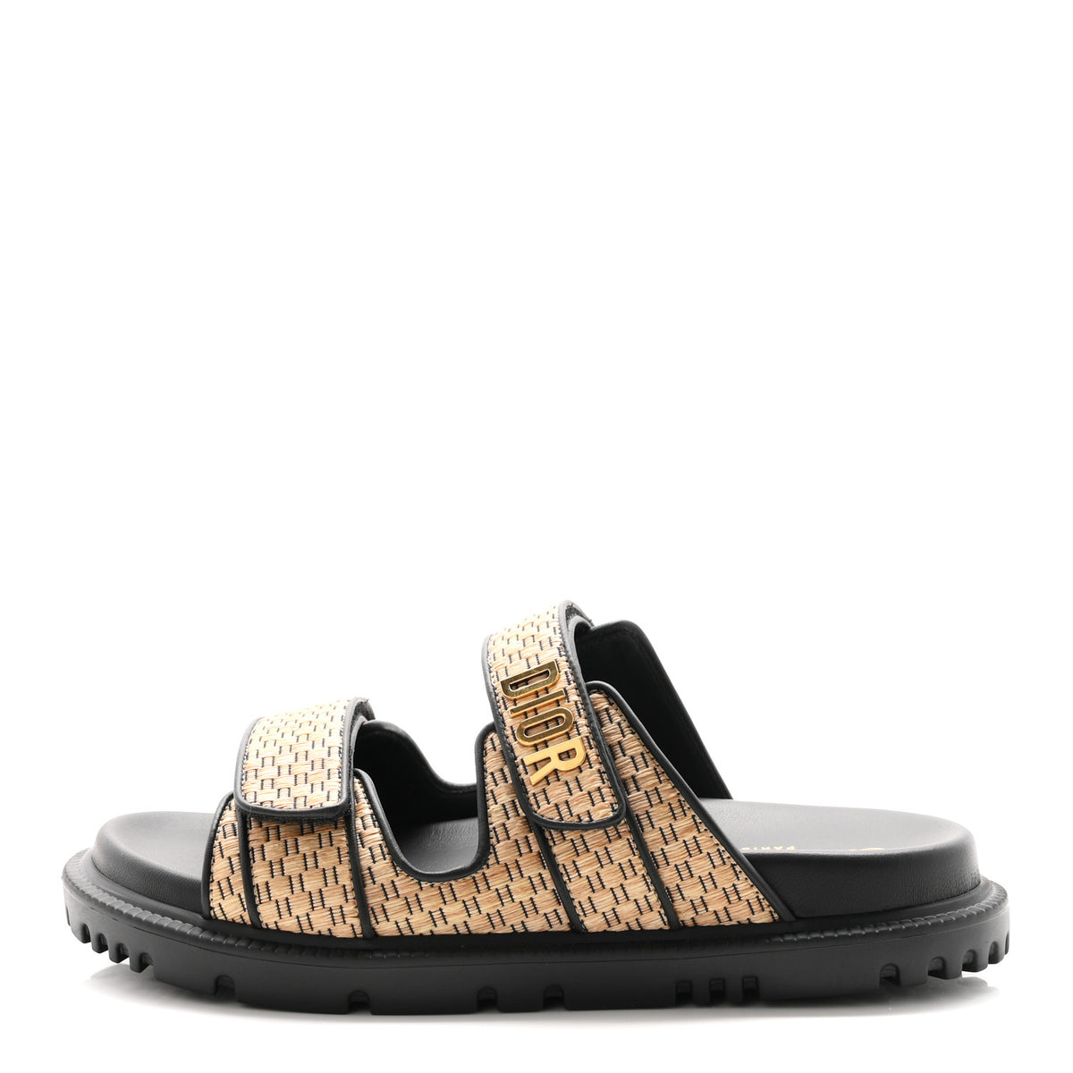 Raffia Dioract 10mm Slide Sandals 36.5 Straw Black