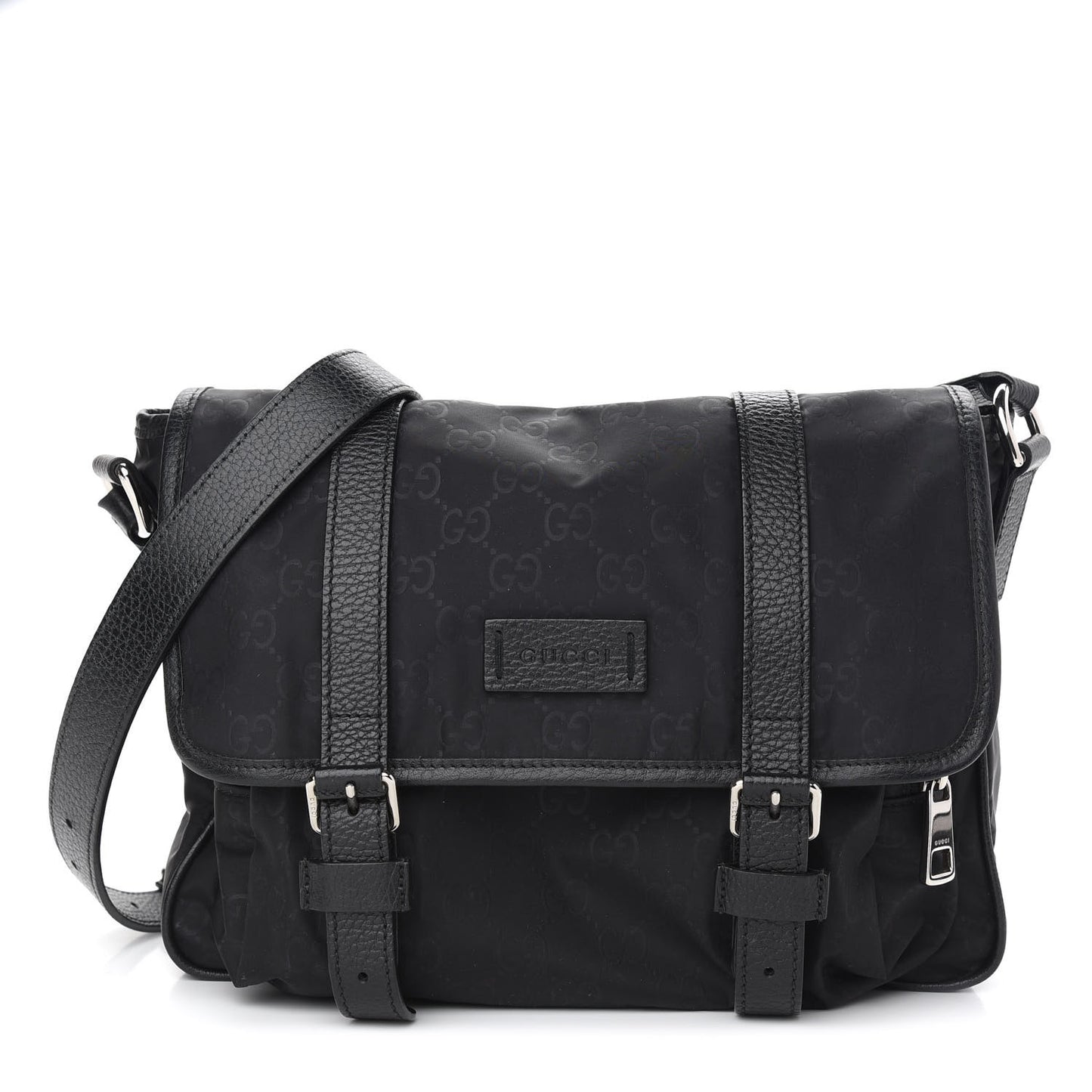 Nylon Monogram Double Buckle Flap Messenger Bag Black