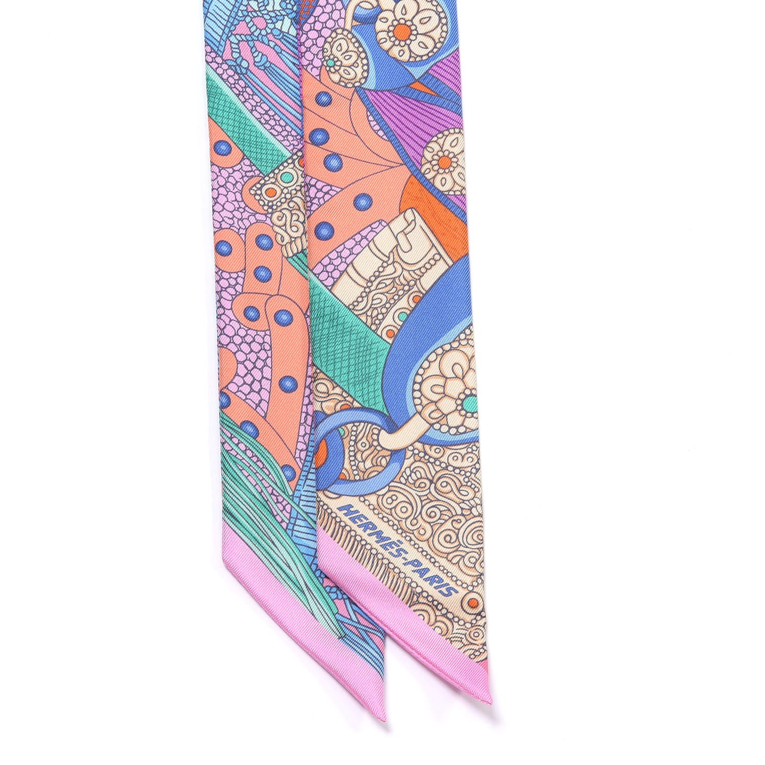 Hermes Silk Selle de Dignitaire Plumetis Twilly Rose Saumon Vert 2 of 4