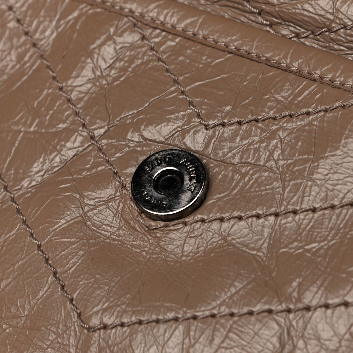 Crinkled Calfskin Matelasse Monogram Medium Niki Chain Satchel Light Taupe