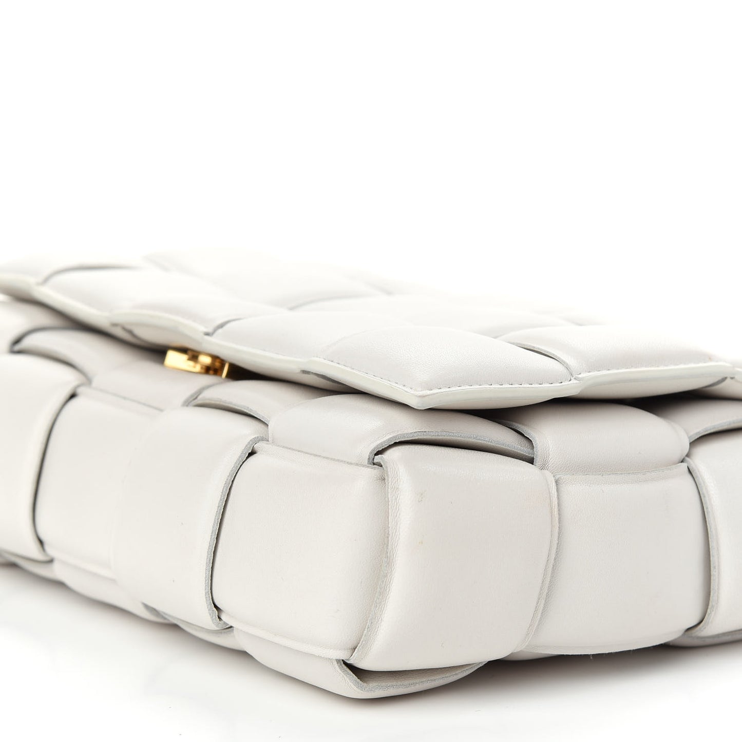 Lambskin Maxi Intreccio Padded Chain Cassette Crossbody Bag White
