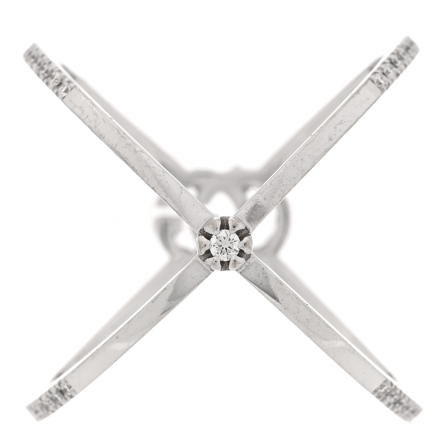 Gucci 18K White Gold Diamond Running G Cross Ring 52 6 3 of 4
