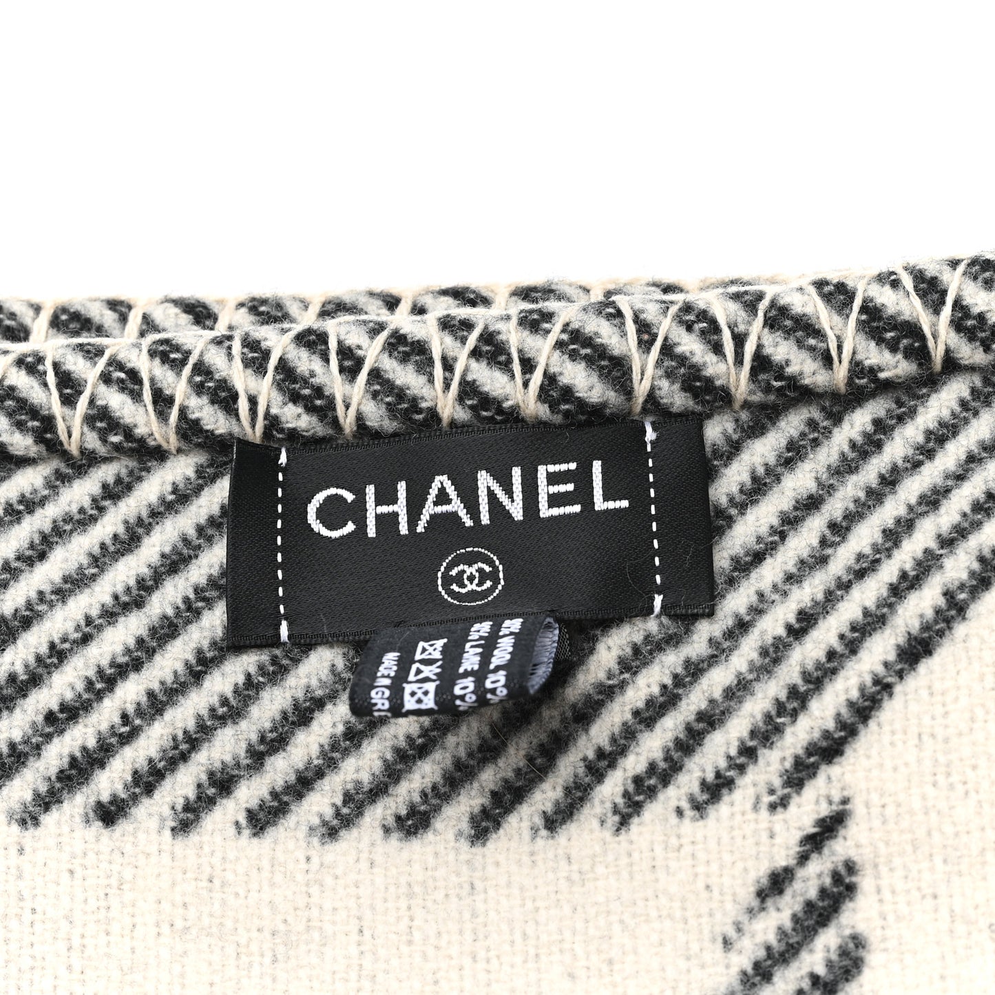 Merino Wool Cashmere CC Throw Blanket Black Beige