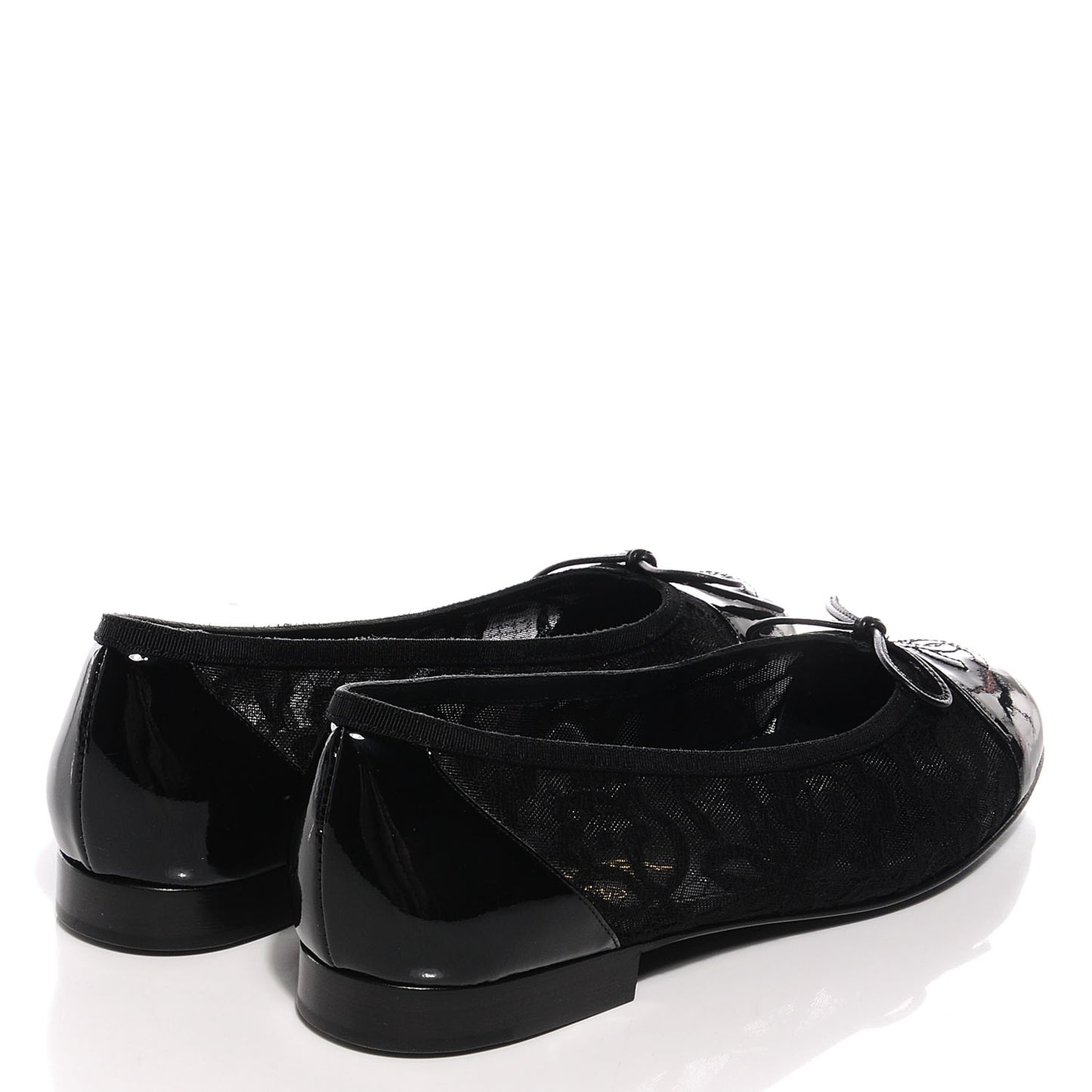 Patent Cap Toe Lace Ballerina Flats 38.5 Black