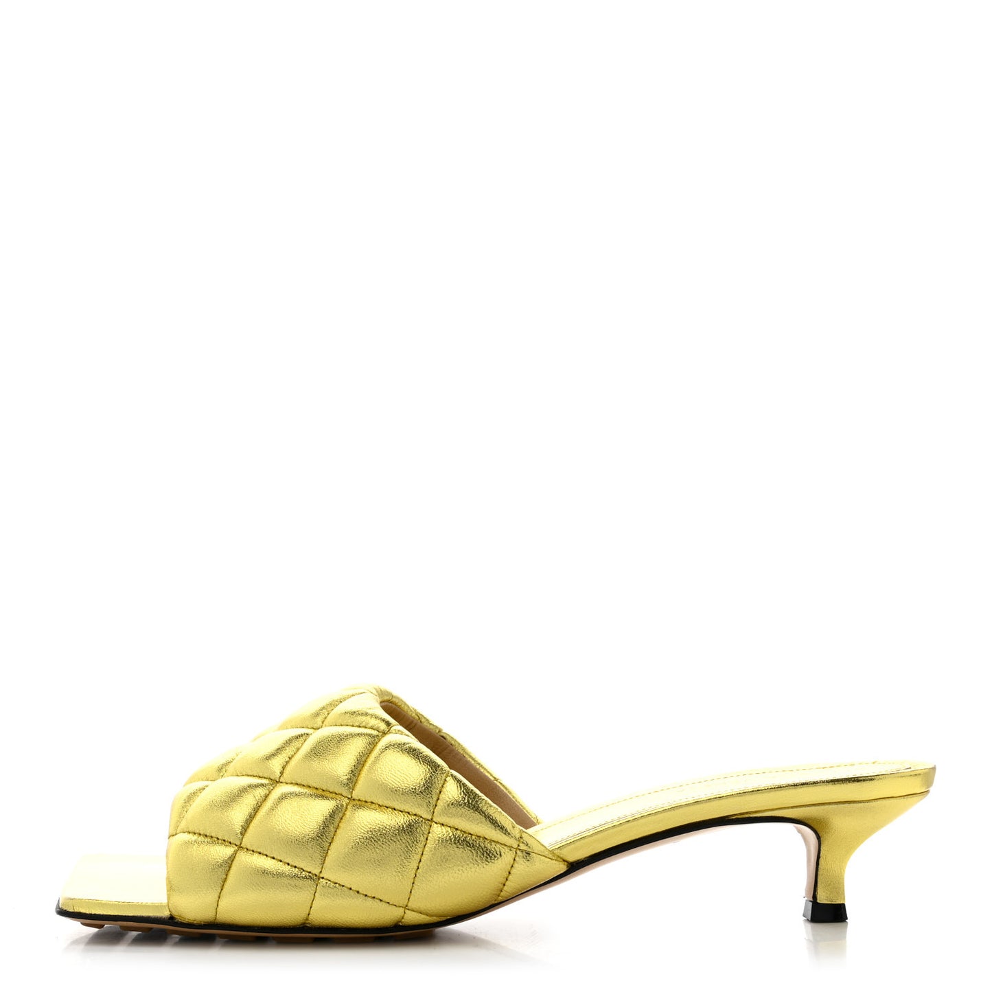 Metallic Nappa Reflection Matelasse Padded Kitten Heel Mule Sandals 39 Gold