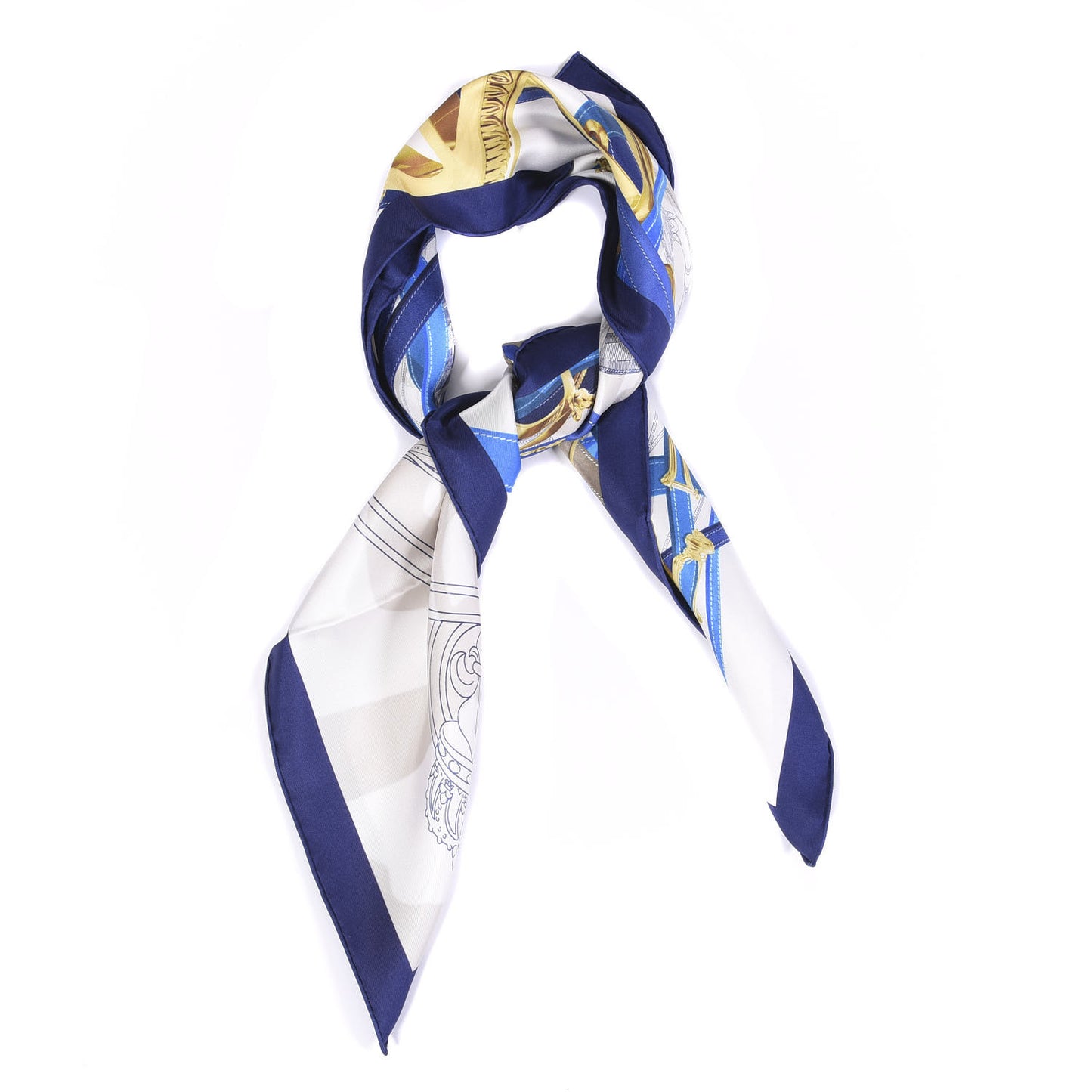 Silk Cavalcadour Voltigeur Scarf 90 Bleu Roy Creme Cobalt