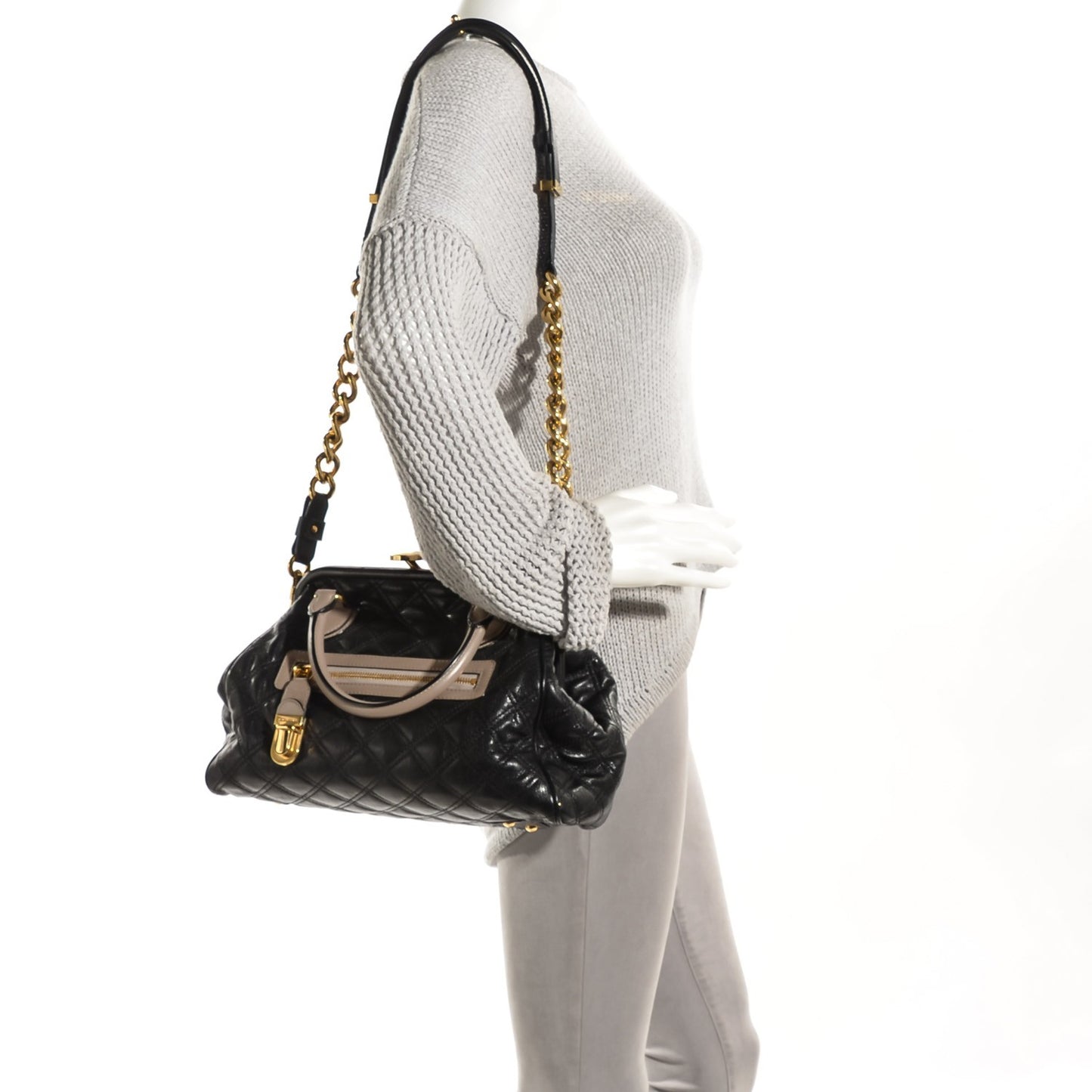 Lambskin Quilted Mini Manhattan Colorblock Stam Black Concrete