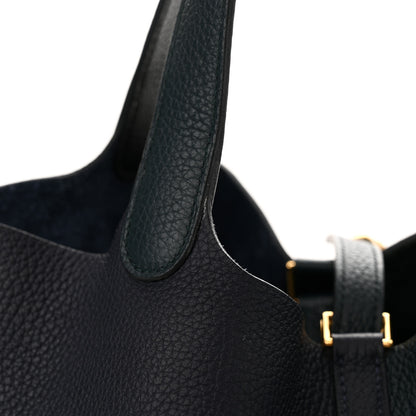 Hermes Taurillon Clemence Casaque Picotin Lock 22 MM Vert Cypres Bleu Nuit Black 12 of 13