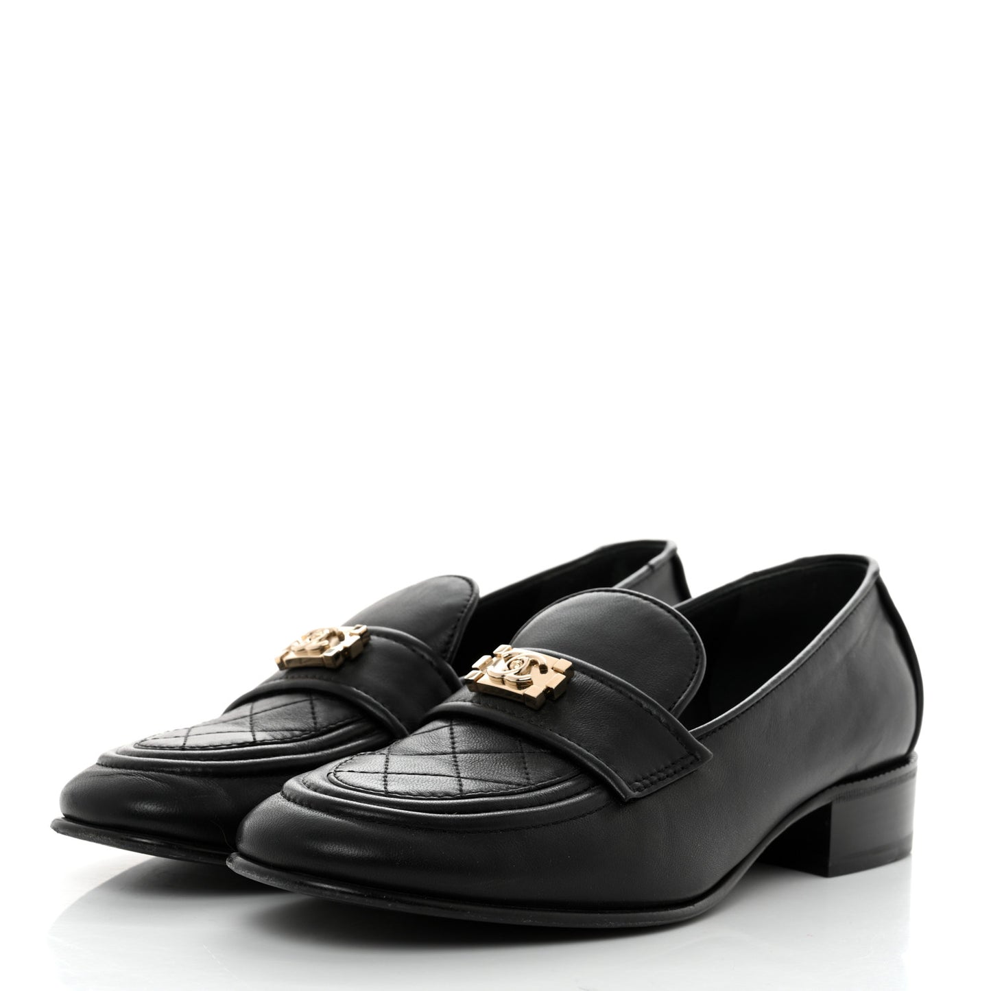 Lambskin Quilted Boy Loafers 38 Black